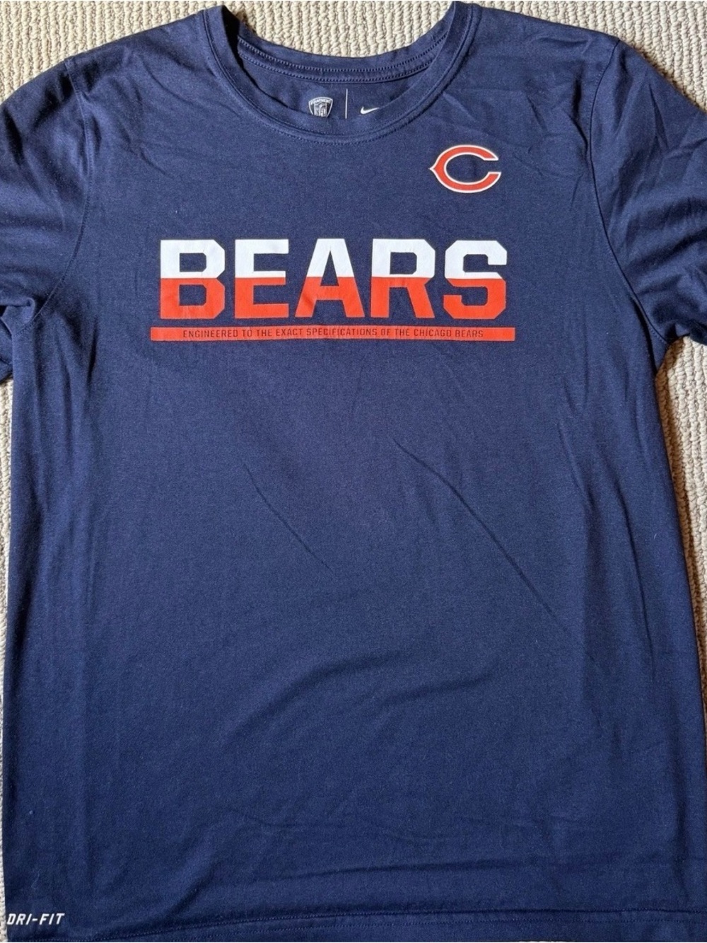 Nike Chicago Bears T-Shirt Youth L Navy Blue Dri-FIT Athletic NFL Football Tee